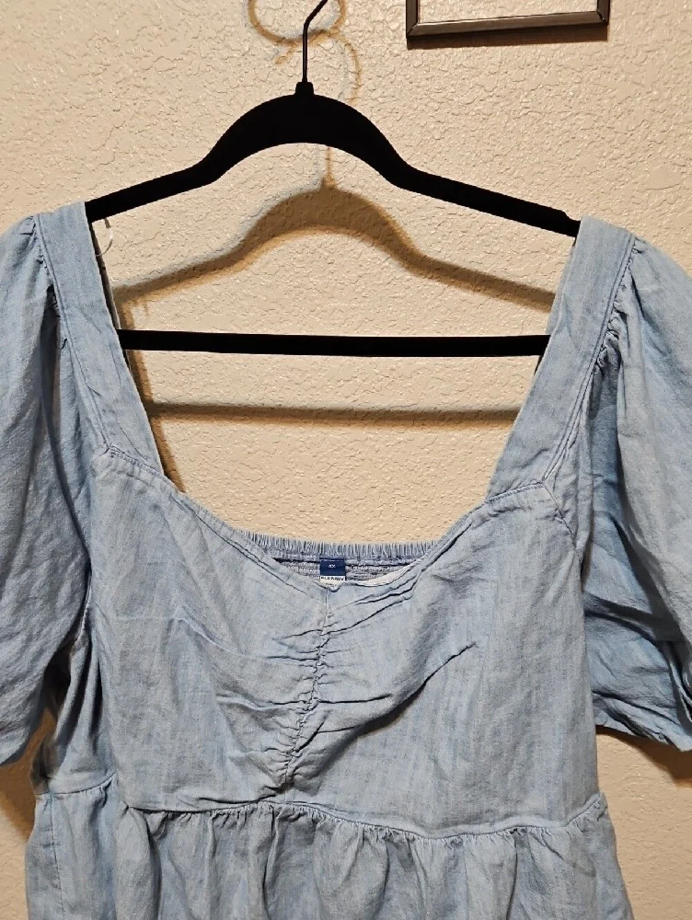 Old Navy Light Blue Square Neck Puff Sleeve Peplum Top